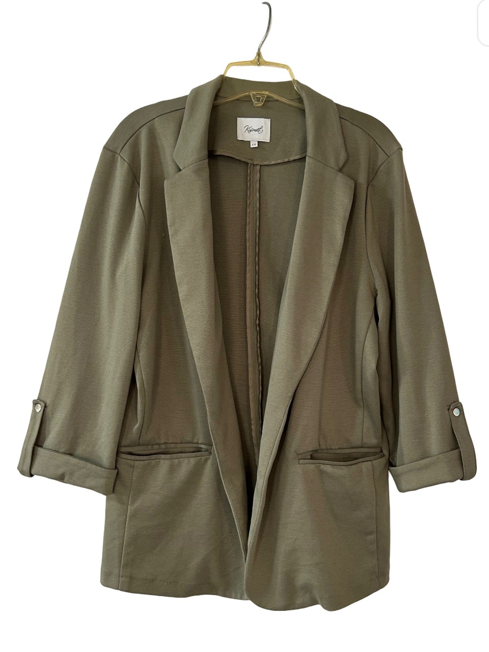 Kismet Olive Green Open-Front Blazer with Roll-Tab Sleeves